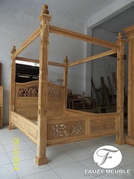 Tempat Tidur Gebyok Kanopi, Dipan Ukiran Jati, Dipan Gebyok Kanopi