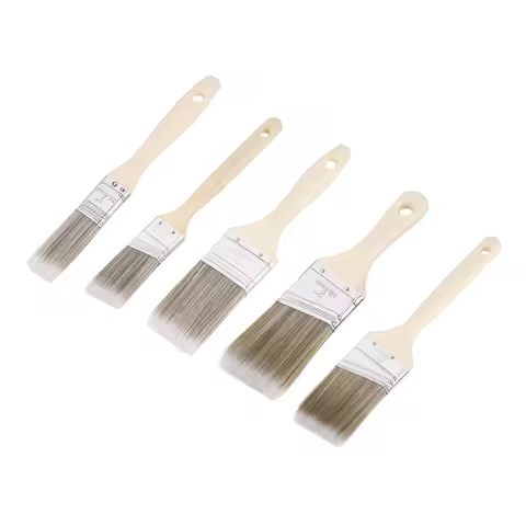 5-12Pcs Paint Brush Flat/Angle Brush PET Synthetic Bristle with Wood Handle No Chip Paintbrush Paint