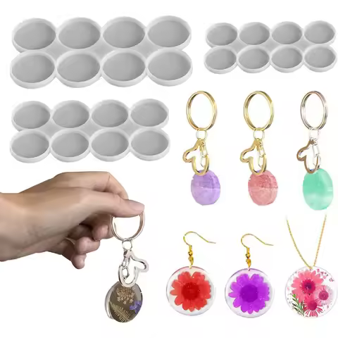 8 Cavities Round Silicone Keychain Molds Circle Epoxy Resin Jewelry Casting for DIY PendantsNecklace