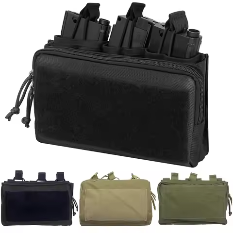 Tactical Triple Magazine Pouch Double Layer Molle Admin Pouch Quick Access Open Up Design for M4 M16