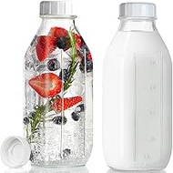 PISTISJACK Set of 2 glass bottles with lid, 1 litre, smoothie bottle, glass storage jars, juice bott