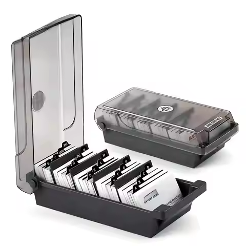 Desktop Business Card Box, Large Capacity, Holds 500 Cards, with 4 Dividers & A-Z Index Tabs