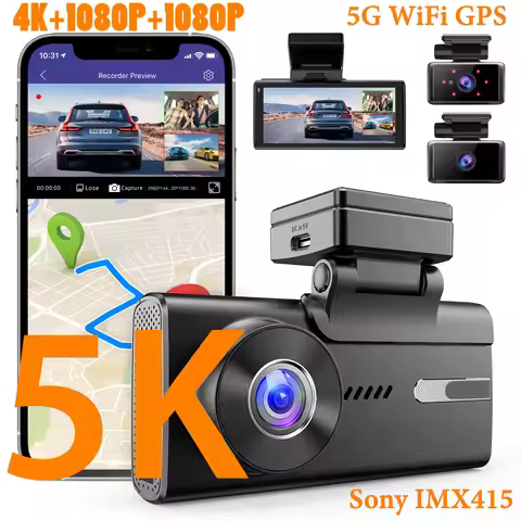 5K Dash Cam 3Ch 4K+1080P+1080P Front/Cabin/Rear Sony IMX415 Cam With 5G WIFI GPS Night Vision 24H Pa