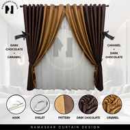 X18 Ready Made Curtain!!! Siap Jahit, LANGSIR MIX COLOUR Kain Tebal Blackout (Eyelet &amp; Cangkuk) -Dark Chocolate + Caramel Color-
