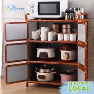 CH2 SSL Kitchen Cabinet Storage Cabinet Cupboard Stainless Steel Household Economical Wooden Grain Simple JP