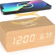 Multifunction Wooden LED Digital Alarm Clock Wireless Charging Electronic Wooden Clock