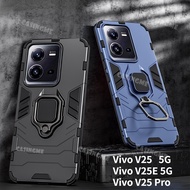Hard Armor Case for Vivo V25 5G V25 Pro 5G V25E Silicone + PC Metal Ring Stand Phone Casing Back Cov