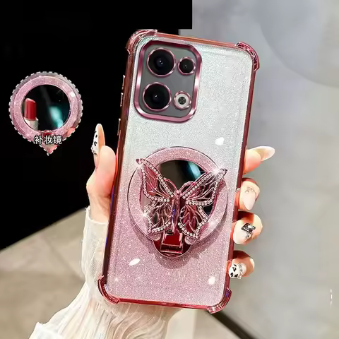 Magic8 Pro Air Glitter Mirror Butterfly Bracket Magnetic Holder Case on for Honor Magic8 Lite Magic 