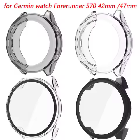 Soft TPU Protective Case Cover For Garmin Watch Forerunner 570 42mm 47mm Screen Film+Shell For Smart