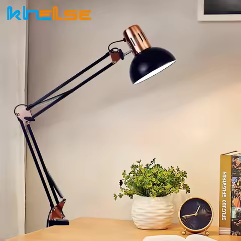 Industrial Foldable LED Table Lamp With Clamp E27 Telescopic Swing Arm Dormitory Reading Lamp Bedsid