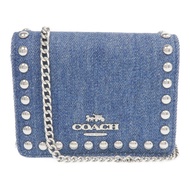 COACH 牛仔布Mini Chain Shoulder銀扣鏈帶肩背袋