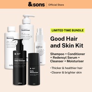andSons 2025 Good Hair & Skin Kit (Shampoo 200ml + Conditioner 200ml + Redensyl Serum + Cleanser + M