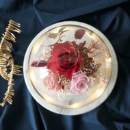 【永生花玻璃盅拍拍燈-熱情紅金】 居家裝飾/小夜燈/送禮