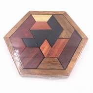 Hexagonal Wooden Puzzles IQ Game Educational Toys For Children Kids Adults Tangram Board IQ Brain Te