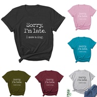 2026 Fashion 2026/wish Cross-Border Sorry I'm late I saw a dog Letter Print Short Sleeve Round Neck 