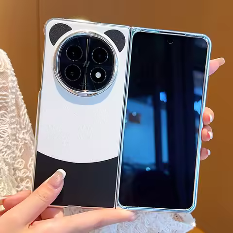 Panda Cartoon For OPPO Find N5 Case Color Matching Simple Plain Leather Skin-Friendly Anti-fall Cove