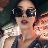 ♘™2019 kotak retro Korea baru bingkai besar cermin mata hitam berhias emas keperibadian bergaya logam gaya wanita kacam