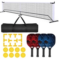 Pickleball Full Set Pickleball Net + 4pcs Raket Pickleball + 8pcs Bola