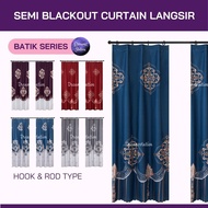 Semi Blackout Batik Curtain 2IN1 Hook &amp; Rod Hanging Type Langsir Batik Cangkuk &amp; Dawai Bilik Tidur Sliding Door RCJ