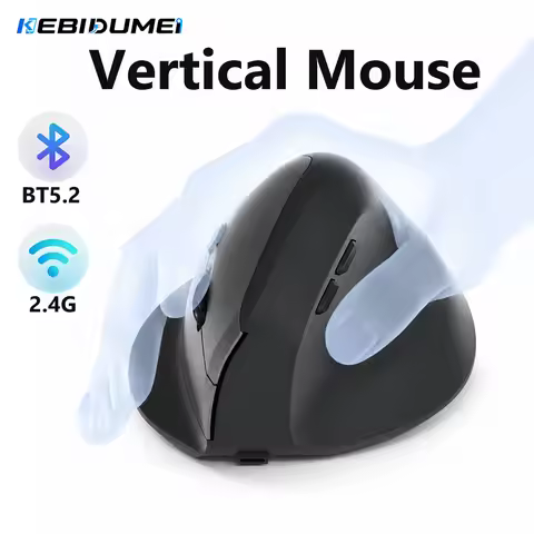 KEBIDUMEI Bluetooth 5.2 Vertical Mouse 2.4G Wireless Mouse 1600DPI Rechargeable Gaming Mouse Ergonom