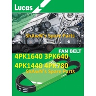 LUCAS Fan Belt 4PK1440 4PK780 Perodua Kembara Old / 4PK1640 3PK640 Kembara DVVT - 100% Original Prod
