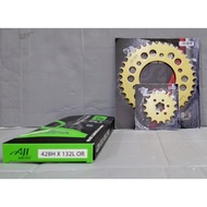 🔥 [ 428H ] LEO SPROCKET + AJI Racing CHAIN GOLD Y15ZR Y16ZR 428 Sprocket + Rantai VALUE SET🔥 [ O-RIN