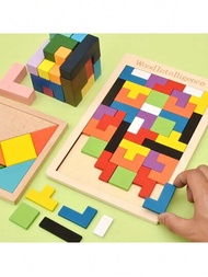 1入組木製積木拼圖玩具,智力拼解七巧板彩色3d方塊蒙特梭利教育禮物,適用於萬聖節、耶誕節、感恩節