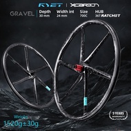 RYET Full Carbon Gravel Wheelset 6-Spoke Carbon Aero Tubeless Ready Disc, 36T Ceramic Ratchet Hub fo