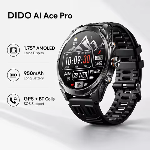 Dido AI Ace Pro GPS Smart Watch 1.75" AMOLED Long Battery Life IP68 Waterproof Heart Rate Blood Oxyg