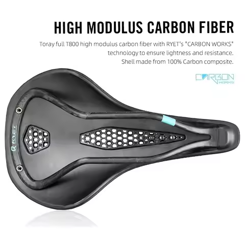 RYET 3D Printed 143mm Full Carbon Bike Saddle, RT08 Soft 164g 7x9mm Carbon Bicycle Seat, MTB Gravel 