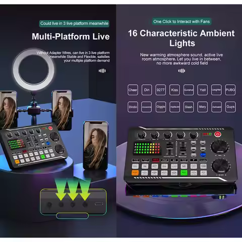 Live Sound Card Audio Interface DJ Mixer Effects Voice Changer Bluetooth-Compatible Stereo Audio Mix