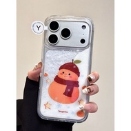 Phone Phone Case Suitable for iPhone 11 12 13 14 15 16 17 Pro max Plus Air Glitter Cute Orange Snowm