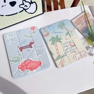 3+Y Cute Summer Cartoon Dachshund Car & Coconut Palm Cat IPad Case with Pencil Slot Fits I IPad11th 