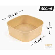 [PLK CNHKFHGV 127] 【Premium】 Disposable Kraft Brown Paper Square Bowl Fruit Salad Bowl Food Packagin