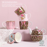 Bemular Dining Kitchen B2 T1 Leopard Print Pink English Coffee Cup Household Breakfast Oatmeal Mug M