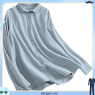 LAHSTORE women's loose long-sleeved linen shirt with youthful lotus collar ASM22 (Blue)