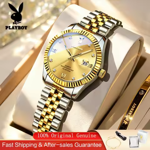 PLAYBOY 3558 Luxury Elegant Women's Quartz Watch Stainless Steel Waterproof Casual Calendar Wristwat