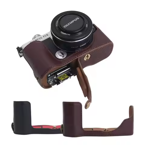 Genuine Leather Case Camera Bag Half Body Cover For Olympus PEN E-P7 EP7 With Battery Opening