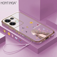 Hontinga Casing Case For OPPO Reno 8 Reno8 Pro 5G Case Fashion Cute Lovely Butterflies Girl Luxury Chrome Plated Soft TPU Square Phone Case Full Cover Camera Protection Anti Gores Rubber Cases For Girls
