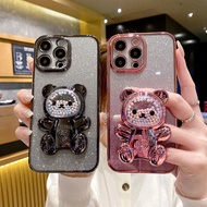 Bracket Case For Oppo A1 Pro A2 Pro R15 R15k K1 R17 Shiny Glitter Plating Silicone Camera Protection Phone Case Back Cover Stand Transparent Soft TPU