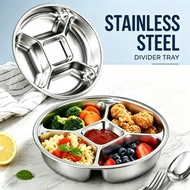 Stainless Steel Divided Plate 5-Compartment Round Plate Serving Platter & Cafeteria Tray Food Grade 