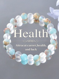 1pc Vintage Bohemian Style 8mm Natural Shoushan Stone Beads Bracelet, Meaning Healthy & Luck Elastic