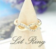 金色水鑽無限符號戒指。百搭 經典 Infinite 無限大 8字 鏤空 鑲水鑽 戒指 飾品 首飾【Lit Ring】