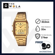 (2 Years Warranty) Casio Vintage Analog-Digital Watch AQ-230GA-9B Gold Stainless Steel Band Watch fo
