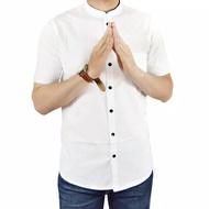 Kemeja Pria Lengan Pendek Kemeja Polos Cowok Kerah Shanghai Putih White Casual Slimfit