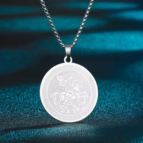CHENGXUN Saint George Pendant Necklace for Men Women Warrior St. George's Dragon Totem Medallion Cha