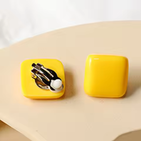 Fake Piercing Round Rectangle Square Resin Clip Earing Women Jewelry Yellow Red Blue Geometric Earin