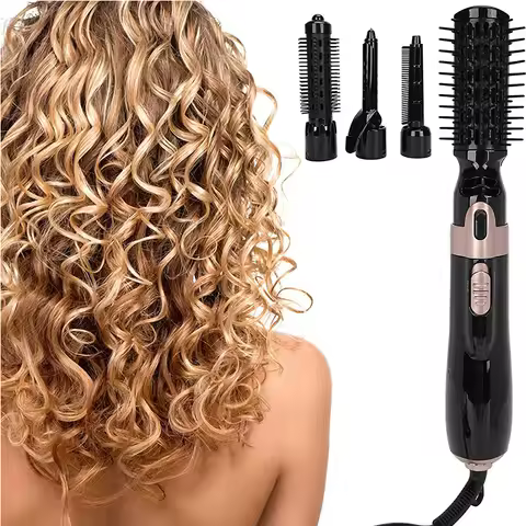 Hair Blower Brush Negative Ion Hair Dryer Brush 4 in 1 Blow Dryer Hair Curling Iron Straightening Br