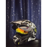 GSB XP22 Helmet Enduro Adventure Touring Silver Chrome Green Stripe Helmet