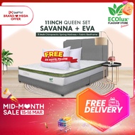 (FREE SHIPPING) ECOlux - FULL SET QUEEN Savanna 11 Inch Chiropractic Spring Mattress + Eva Fabric Divan Bed Frame | FREE 2x HOTEL PILLOW | Set Tilam Katil